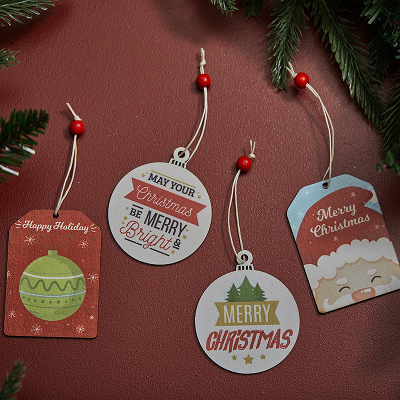 Madera de madera viejos colgantes de Navidad decoraciones de Navidad colgantes de bola de impresión colgantes de árbol de Navidad