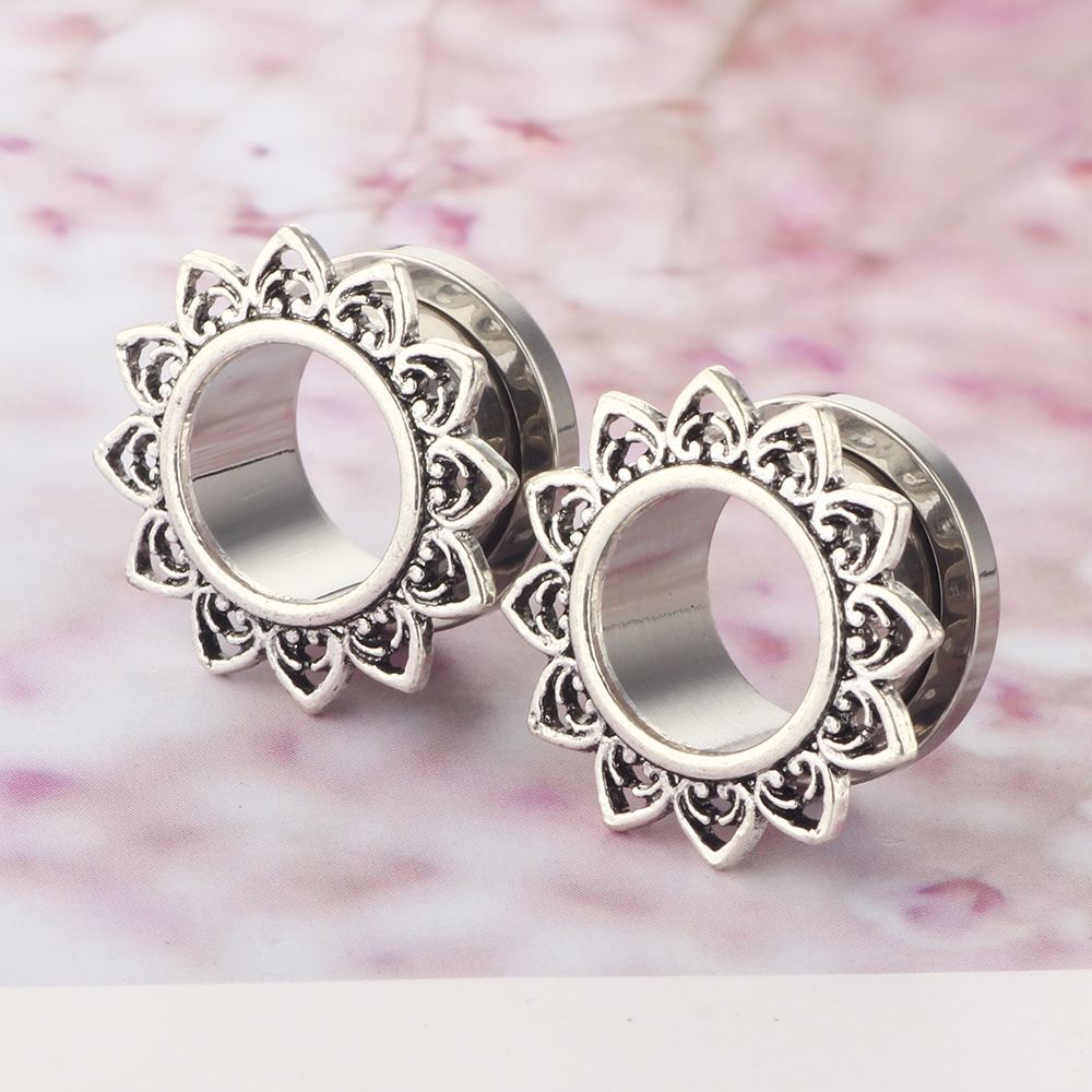 Hollow Flower Ear Stretcher Stainless Steel Auricle Body Piercing Jewelry detail image 7