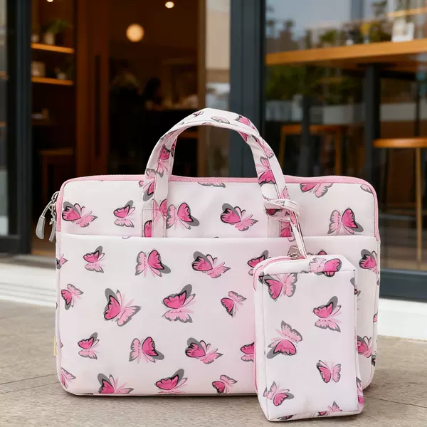 Computer Bag Pink Butterfly Two-Piece Set 2026 Spring New Model Computer Bag with Shoulder Strap Can Fit into a Fashionable Suitcase