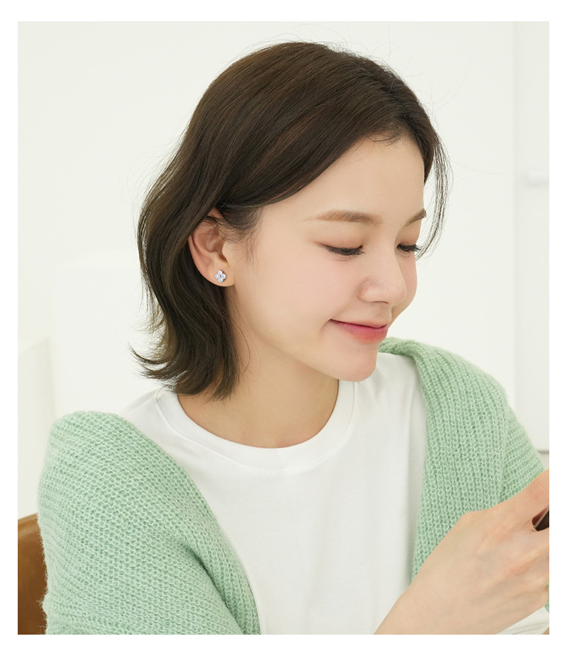 Fashion Flower Silver Inlaid Zircon Ear Studs 1 Pair