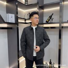 棉服男2025年冬季新款时尚休闲修身男士百搭格子帅翻领加棉保暖酷