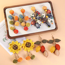 编织布艺森系耳环复古文艺长款南瓜流苏耳坠小众设计民族风耳饰女