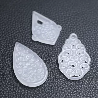 金丝玉白玉镂空花朵如意水滴吊坠 DIY古风步摇耳环饰品配件