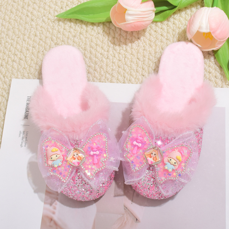 Manufacturer Wholesale Children's Cotton Slippers Autumn and Winter Home Indoor Warm Elsa Little Girl Elsa Girls Princess Shoes