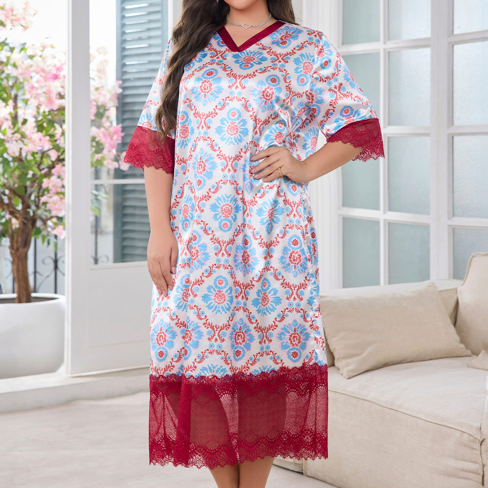 Yaoting transfronterizo pijamas de seda de hielo de tamaño grande para mujeres de verano ropa delgada para el hogar larga mujer gorda pijama MM al por mayor 22350