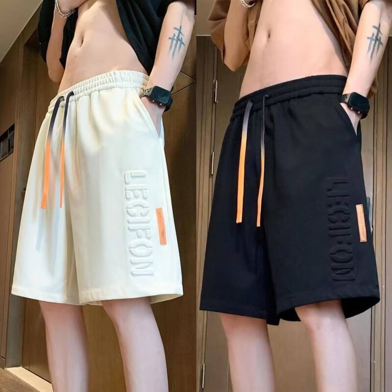 American-Style Embossed Letter Loose Shorts for Men, Summer New Trendy Casual Sports Shorts