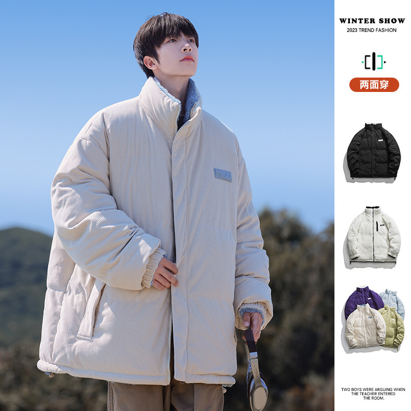 Reversible Lamb Wool Cotton Jacket for Men 2024 New Autumn and Winter Trendy Brand Loose Fleece-Lined down Jacket