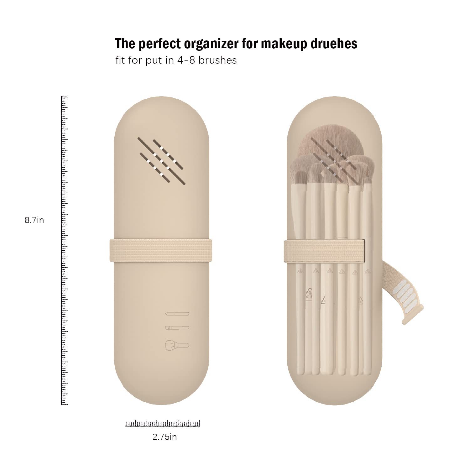 Amazon Venta caliente bolsa de almacenamiento de cepillo de maquillaje bolsa de cosméticos de silicona bolsa de viaje bolsa de cepillo de maquillaje a prueba de polvo caja de almacenamiento multifuncional