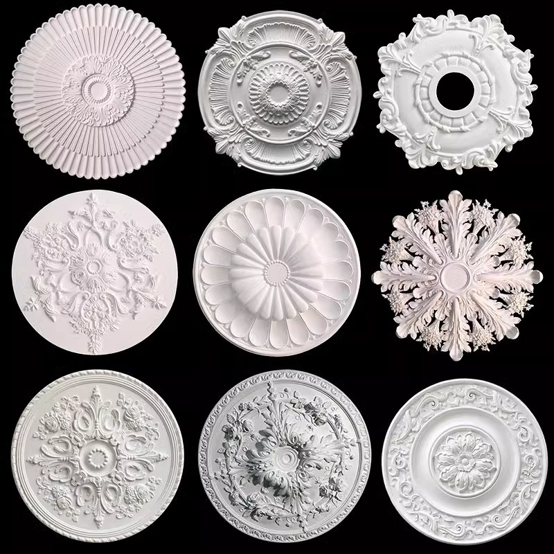 法式PU灯盘仿石膏吊顶造型圆形吸顶盘天花装饰雕花灯座轻奢奶油风