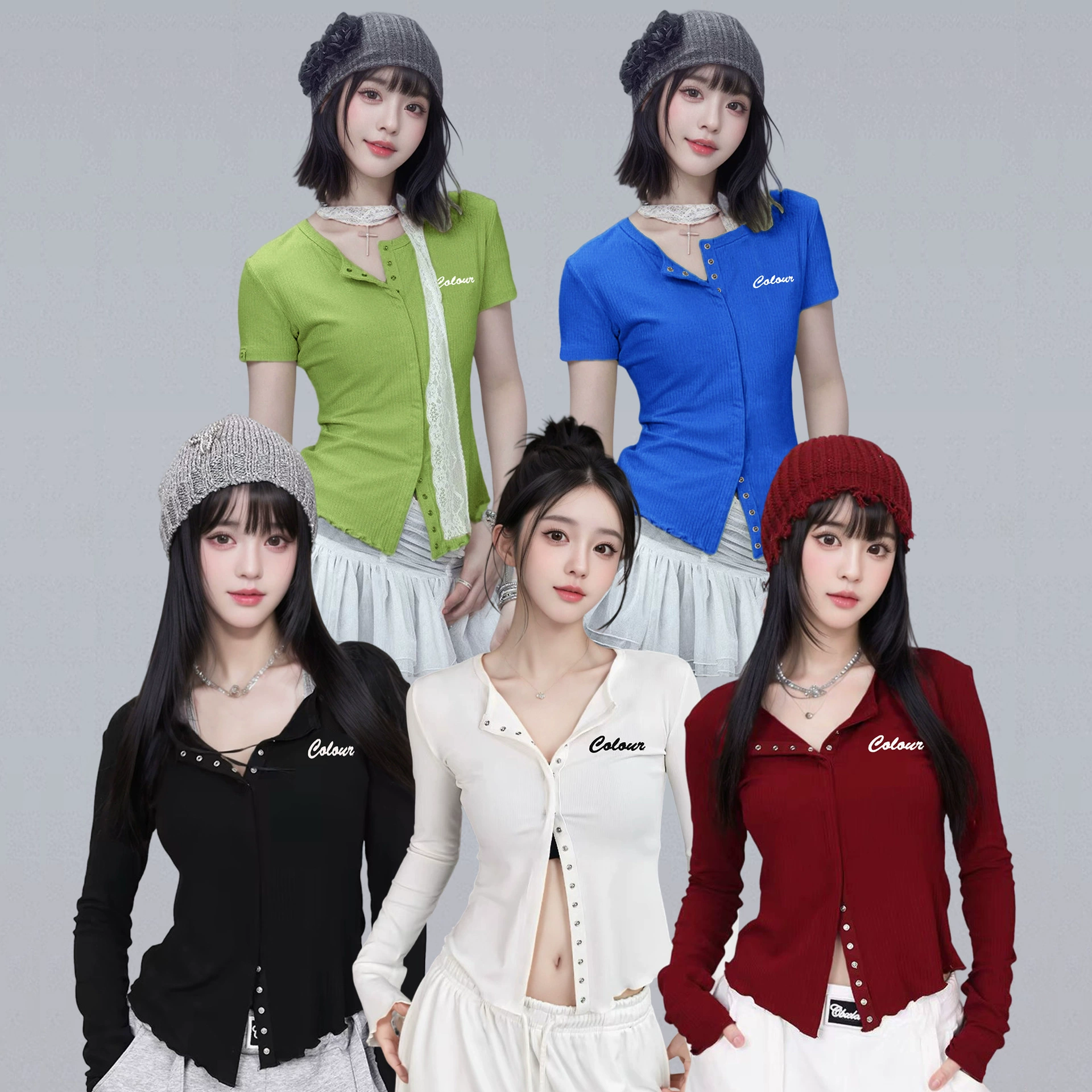 Весенне-летний облегающий кардиган с вышивкой и скрытыми пуговицами для квадратных танцев, варианты с длинными и короткими рукавами [модная версия с рукавами и скрытыми пуговицами].