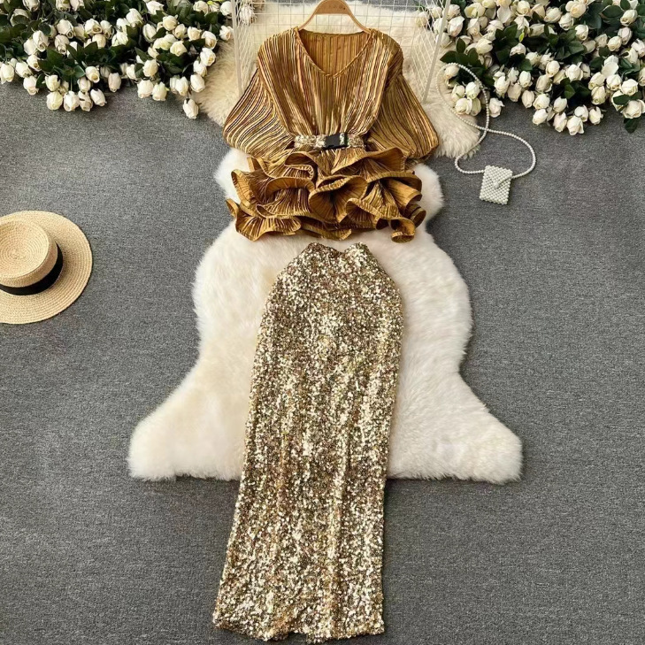 New Dress Evening Lady Top + Skirt Two-Piece Set