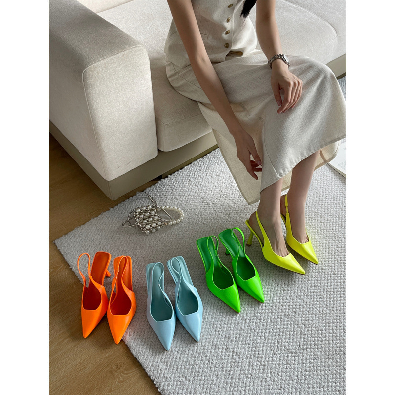 2025 Summer New European and American Fashion Baotou Stiletto Women's Shoes with Back Strap Women's High-Heeled Sandals