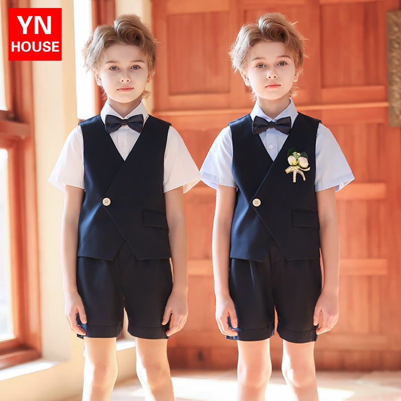 Vestido para niños, niña de las flores, traje de chaleco de un botón, traje de piano, traje de niño, actuación de anfitrión pequeño