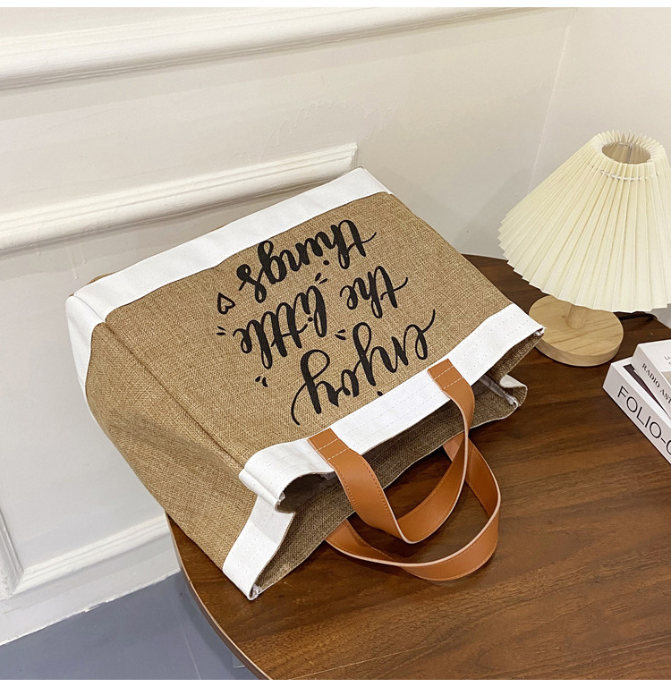 360g Weight Open Closure Type Top Handle Strap Type Tote Bag Bags Type Casual, Daily Occasion cotton and linen Material Letter Pattern All Seasons Season Women's Gender Basic, Classic Style Style Square Shape Large Size Women's Large Cotton And Linen Letter Basic Classic Style Square Open Tote Bag 3