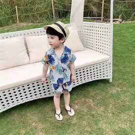 海南岛2025夏季新款小童童装男童度假风套装薄宝宝衬衫两件套儿童