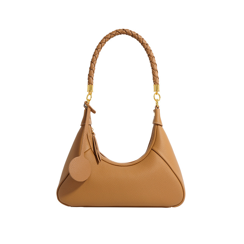 Bolso bandolera tipo media luna para mujer 2025, nuevo bolso de cuero vacuno con textura de alta gama, bolso baguette de hombro cruzado para viajeras.