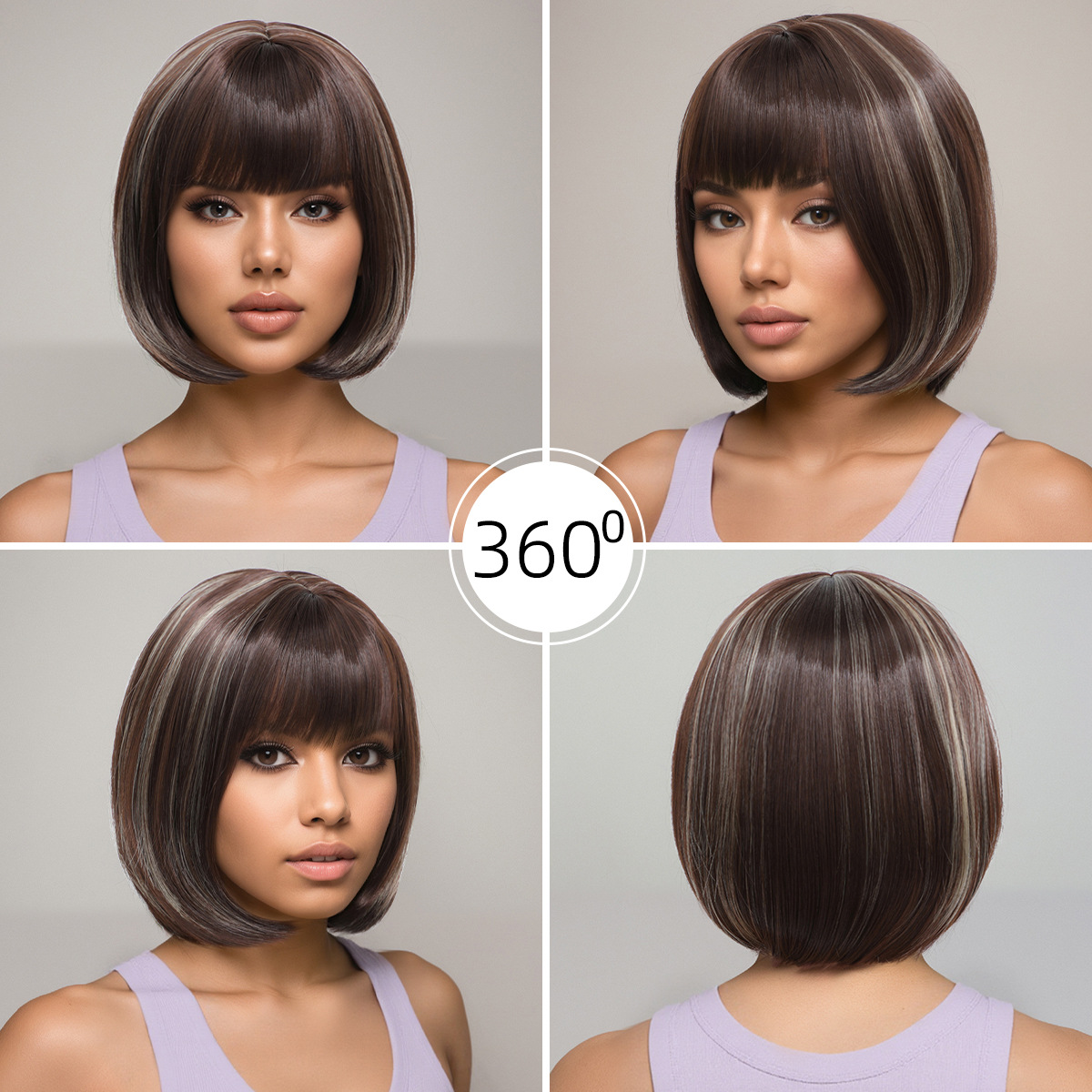 Comercio electrónico transfronterizo comercio exterior nuevo cabello corto y recto Qi Liuhai bobobo cabeza fibra química europea y americana pelucas de cabello mujer fábrica de cabeza completa