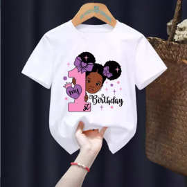 Princess Print T-shirt 公主生日数字印花女孩T恤儿童短袖速卖通
