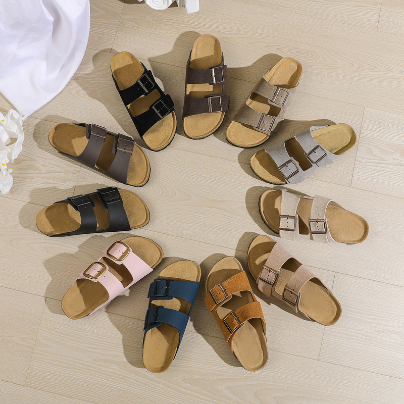 Bk Pure Original Cowhide Men's and Women's Double-Breasted Two-Word Slippers Cork Sole Fashionable Outer Wear Birkenstock Shoes Genuine Leather Sandals Bk Pure Original Cowhide Men's and Women's Double-Breasted Two-Word Slippers Cork Sole Fashionable Outer Wear Birkenstock Shoes Genuine Leather Sandals