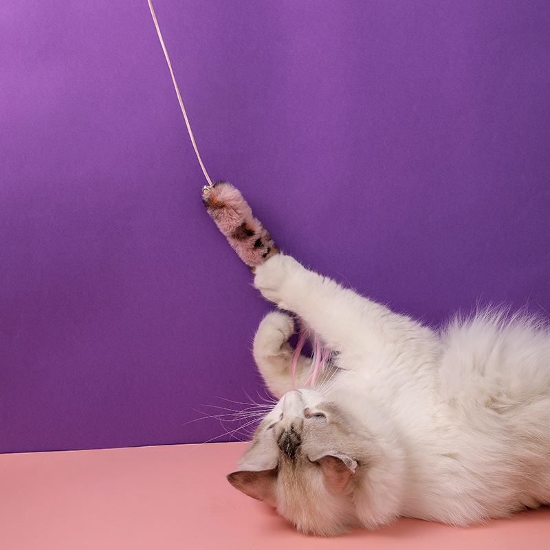 Pluma divertido gato palo gato juguete leopardo Impresión de peluche mascota gato divertido varilla auto-Hola campana gato suministros de juguete al por mayor