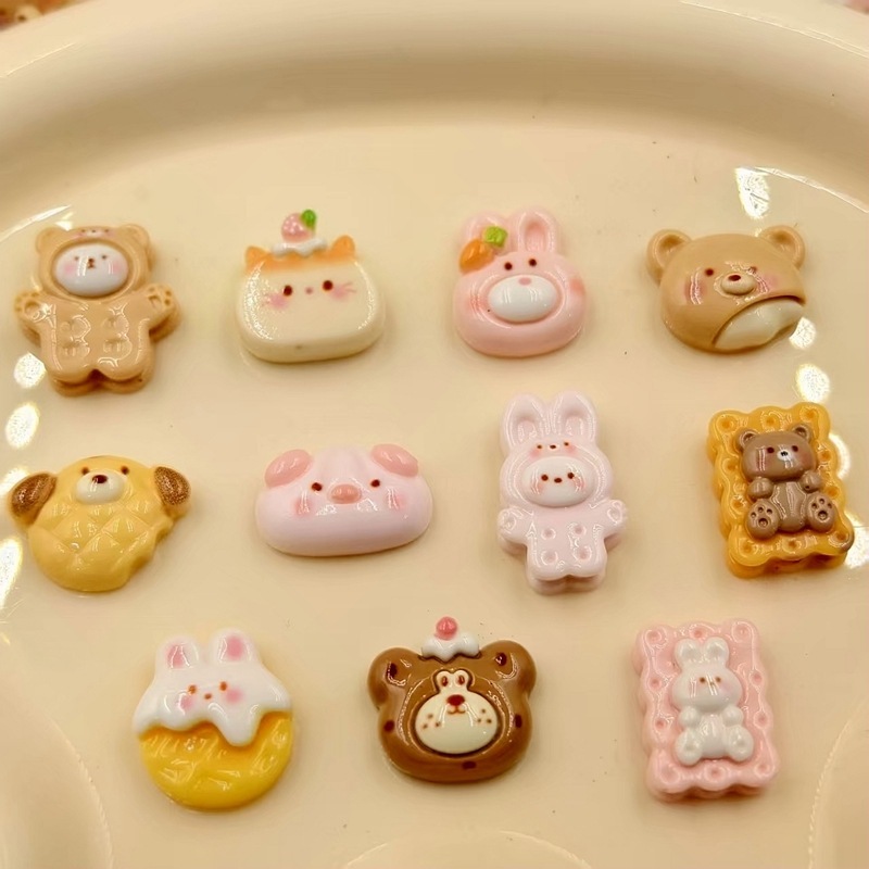 实色亮面小熊兔子食玩树脂配件卡通树脂小配件DIY饰品配件饼干|undefined