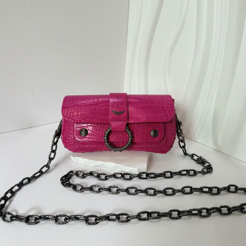 Zv Bag French Design Crocodile Pattern Rivet Circle Chain Crossbody Bag 2024 New Mini Versatile Fashion Women's Bag Zv Bag French Design Crocodile Pattern Rivet Circle Chain Crossbody Bag 2024 New Mini Versatile Fashion Women's Bag