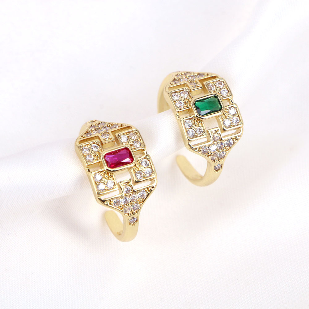 Simple Color Square Zircon Copper Plating 18k Gold Open Ring display picture 1