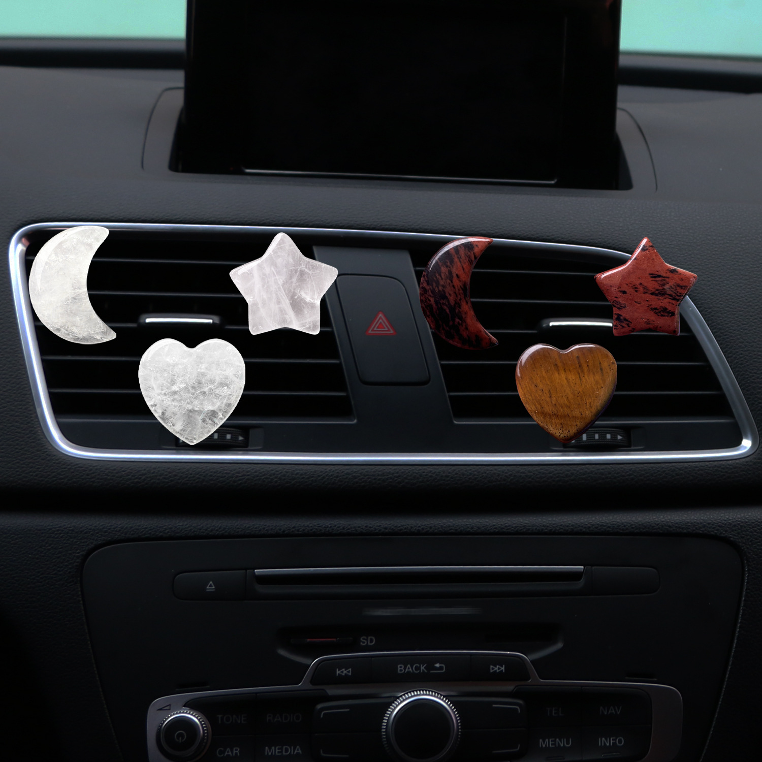A set of natural crystal moon star heart car air vent decoration clip, car air conditioner vent decoration clip