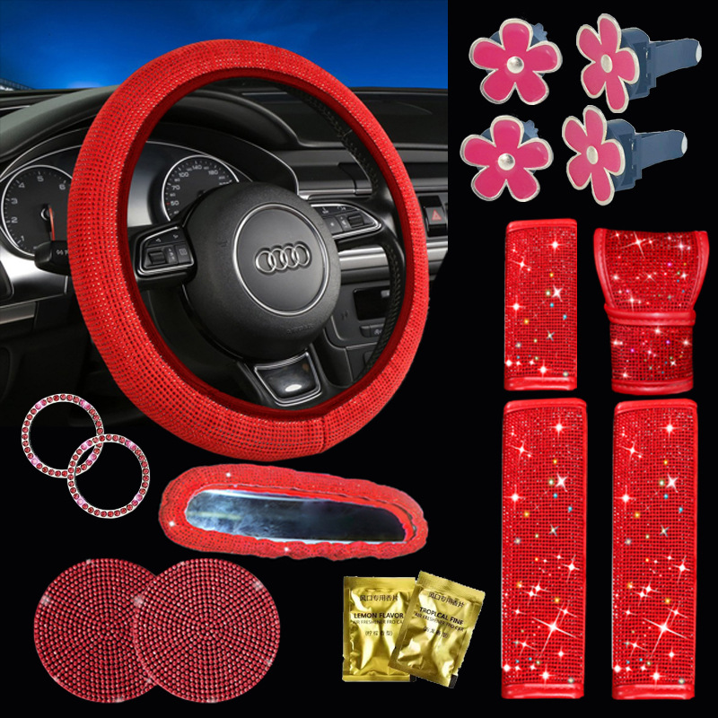 Cross-Border Car Full Diamond Seat Belt Shoulder Cover Hot Diamond Seat Belt Cover Color Diamond Black Diamond Car Diamond Interior Cover
