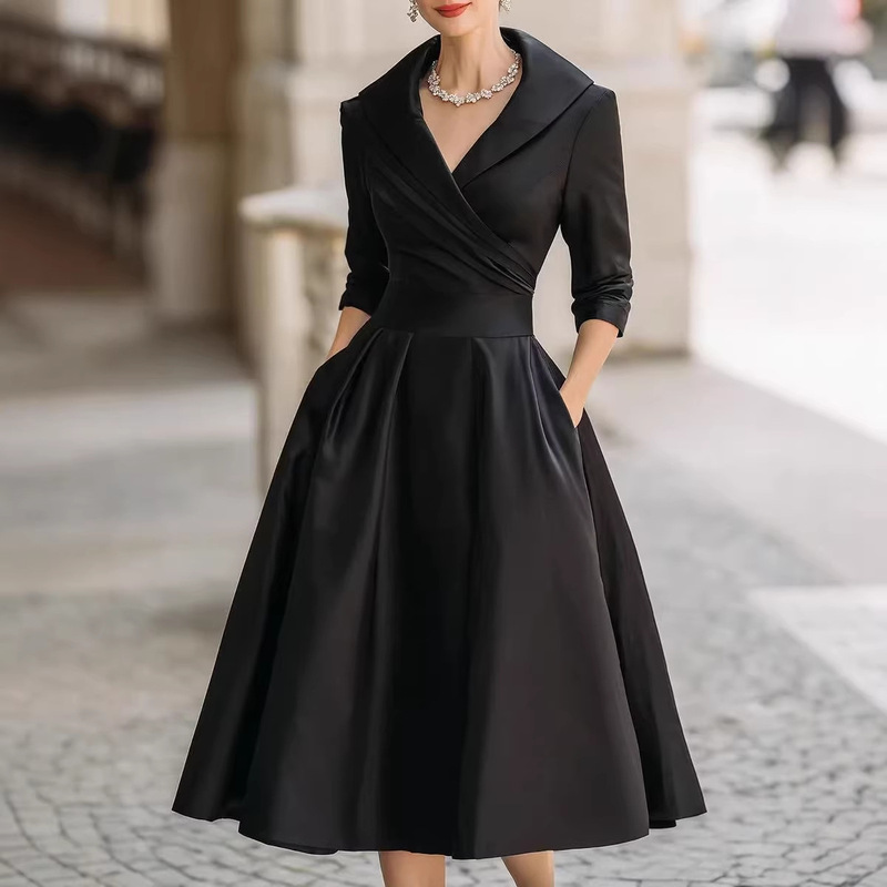 2026 European and American Women's Fashion Amazon Independent Site Elegant Formal Waist-Cinching Dress Slimming Elegant Long-Sleeve Long Dress
