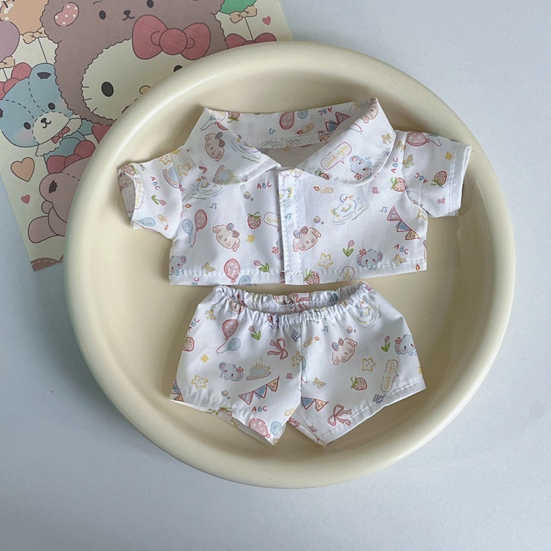 20cm10cm綿人形ベビー服ぬいぐるみ服プリントパジャマセットかわいい既製シャツベビー服|undefined