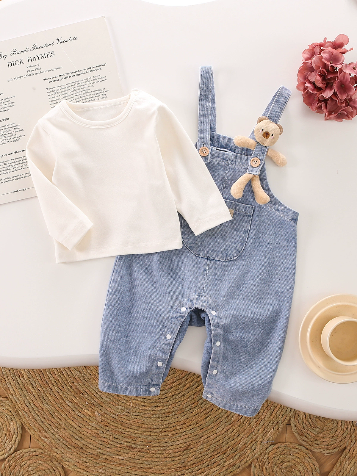 Униформа для мужчин и женщин, детское bodysuit, джинсовая кукла, длинный рукав, комплект, осень, новая коллекция, корейский стиль