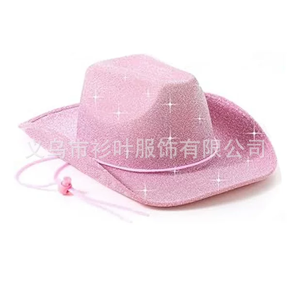 Pink Glitter Rope Buckle Cowboy Hat Western Cowboy Glitter Gold Powder Cowboy Hat Halloween Composite Glitter Cowboy Hat