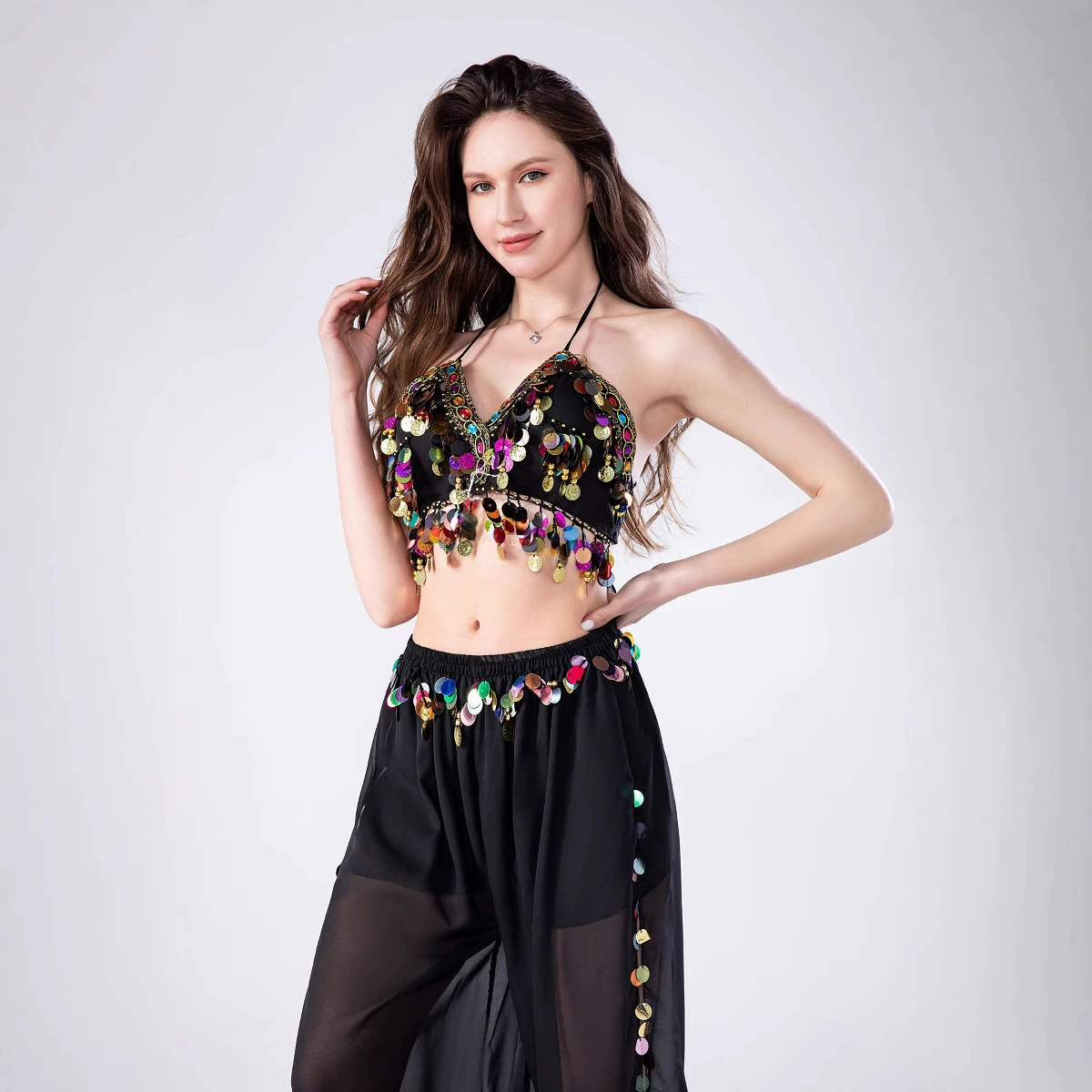 Костюм для танца живота европейский и американский блеск с бахромой бюстгальтер брюки шаровары костюм красочный костюм для танцев на груди DS