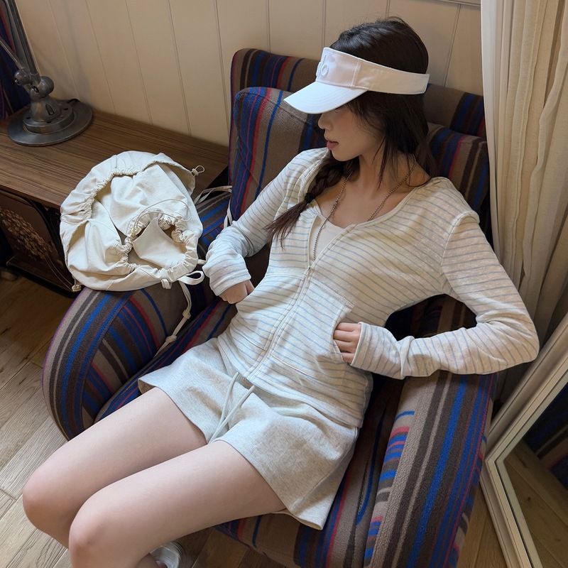 夏季薄款条纹拉链防晒开衫女2025新款百搭修身显瘦小众设计感外套|undefined