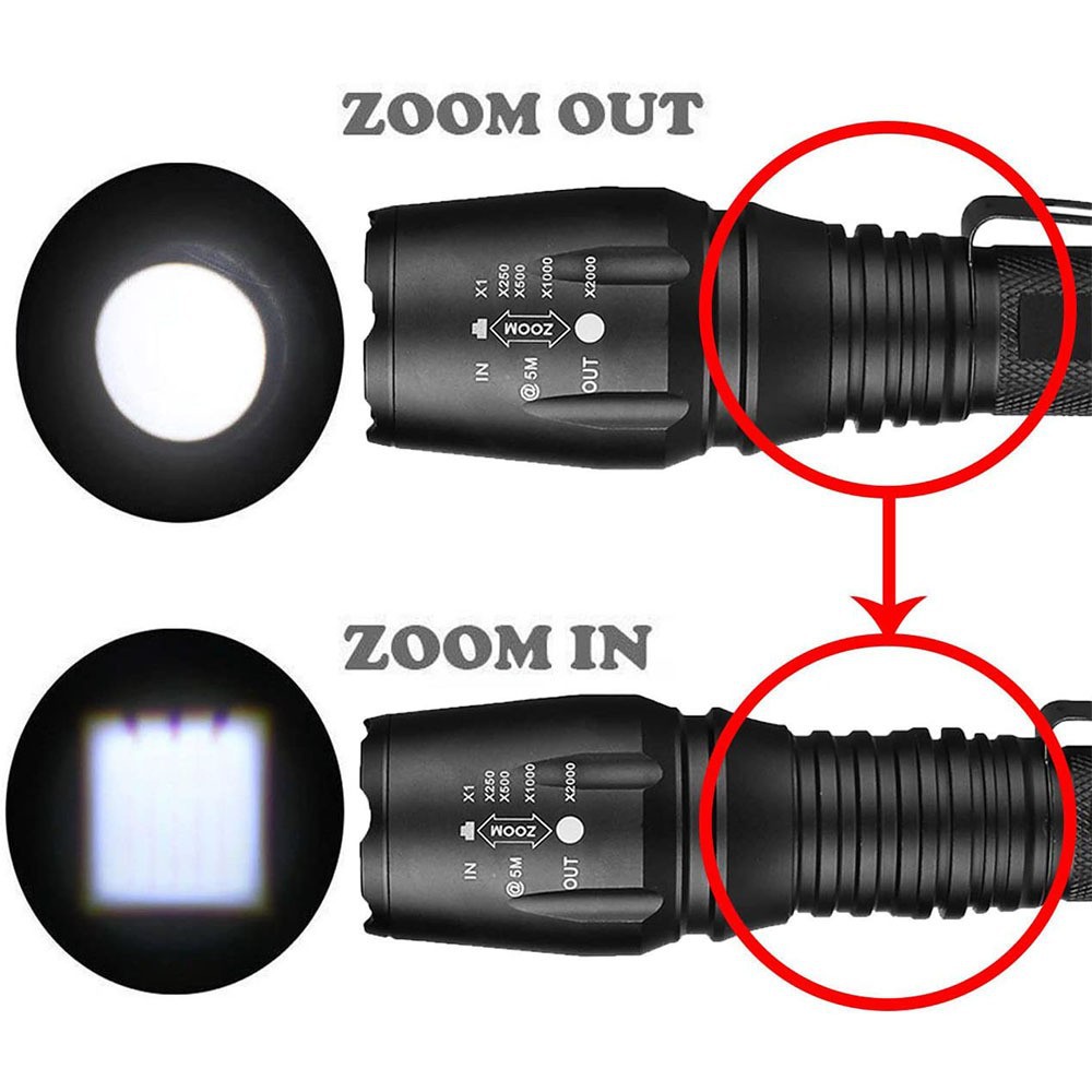 Transfronterizo LED zoom telescópico T6 linterna L2 aleación de aluminio Super brillante al aire libre X7 linterna recargable linterna portátil