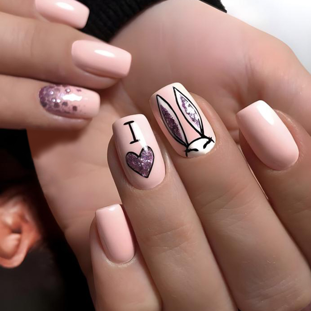 Comercio exterior Pascua corta pieza de uñas, orejas de conejo lindas, dulce para usar uñas, 24 piezas de atmósfera de vacaciones, parches de uñas image 1