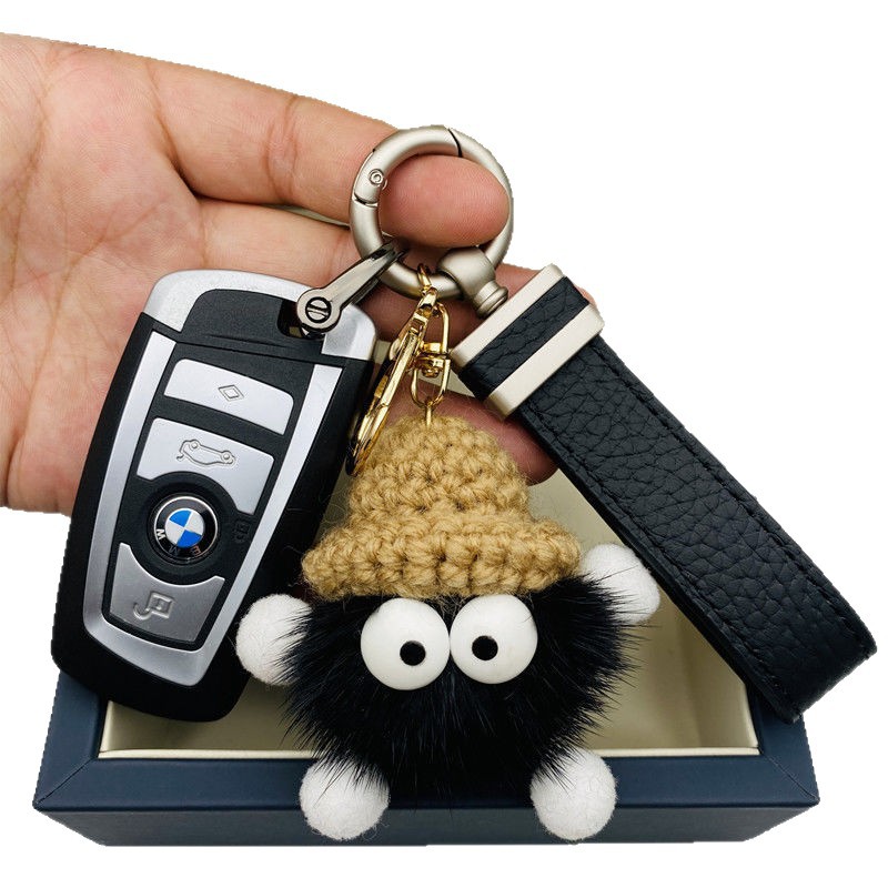 Alta calidad mince pelo bola de carbón coche llavero colgante mujer exquisita sensación alta bolso mochila colgante llavero