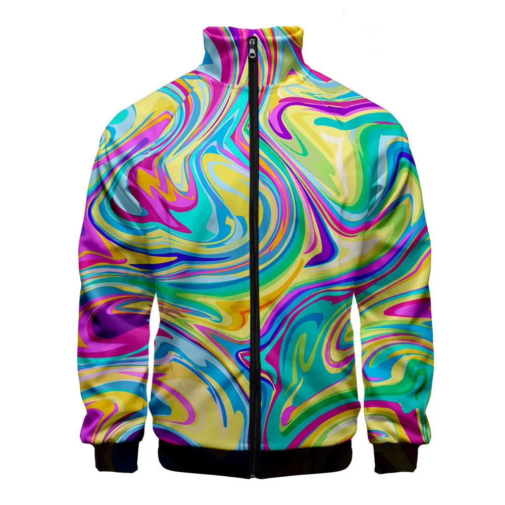 Temperamento colorido impresión digital 3d ventas directas de fábrica comercio exterior versión coreana de la chaqueta de cuello alto con cremallera delgada MF10