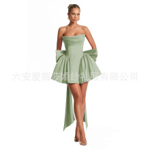 亚马逊女装新品时尚性感后背抹胸短款轻婚纱连衣裙外贸舞会礼服裙