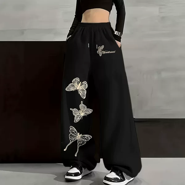 American-Style Trendy Casual Pants for Men and Women, New Spring and Autumn Loose Straight-Leg Versatile Butterfly Print Wide-Leg Long Pants