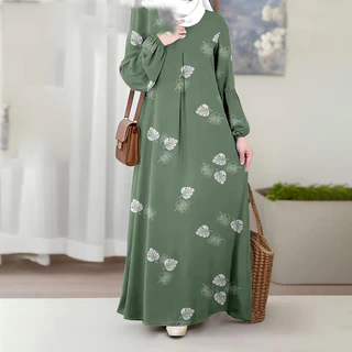 Bohemian Maxi Dress With Ethnic Print – Flowy Polyester Blend, Round Neck, 3/4 Sleeves (Sizes S-5XL, 5 Nature-Inspired Colors)_ecoleips.com