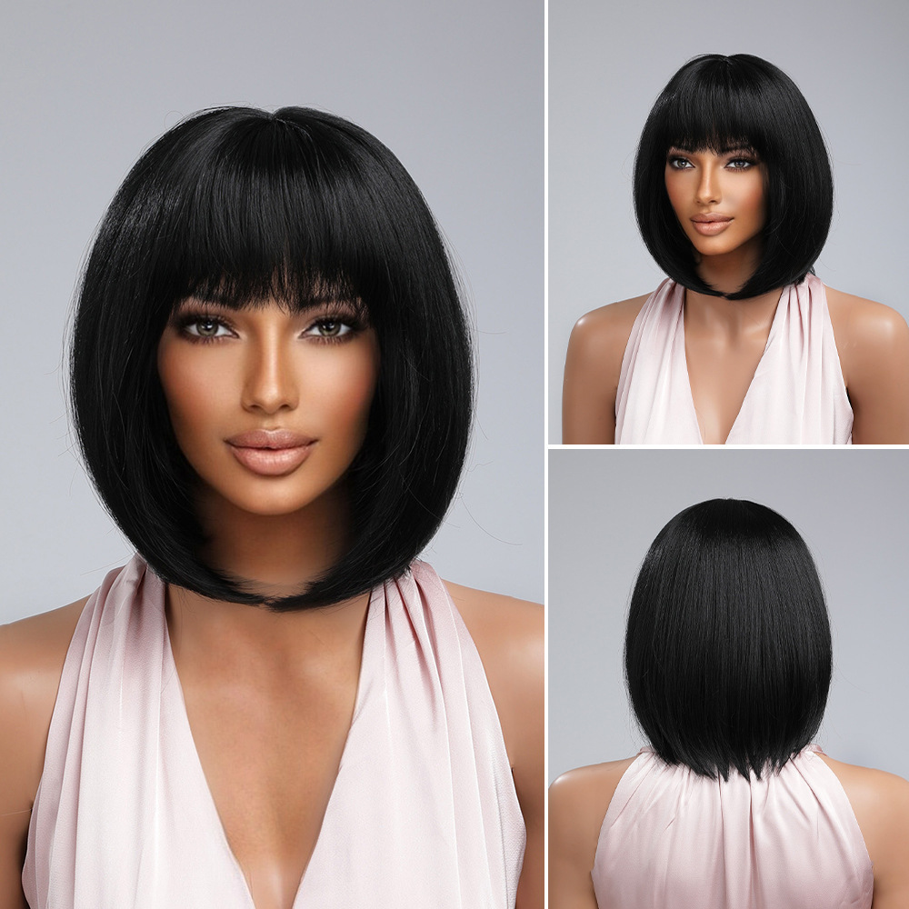 Peruca de mujer red de moda larga cabello recto aire franja universal cabello largo blanco imitación de fibra química cubierta de cabeza universal