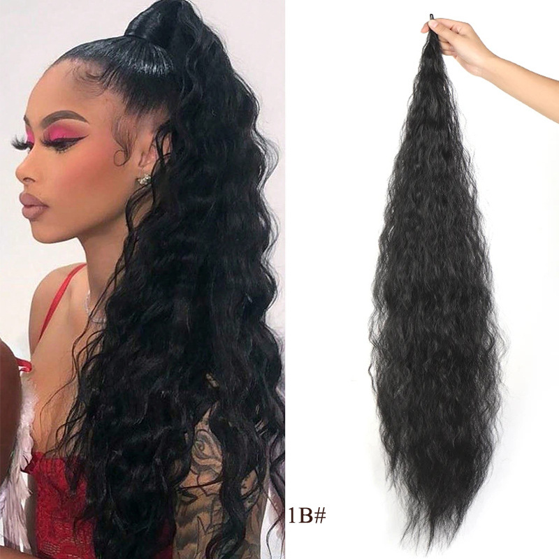 Unisex around wig ponytail chemical fiber fluffy magic wand ponytail corn silk extended version_voghion.com