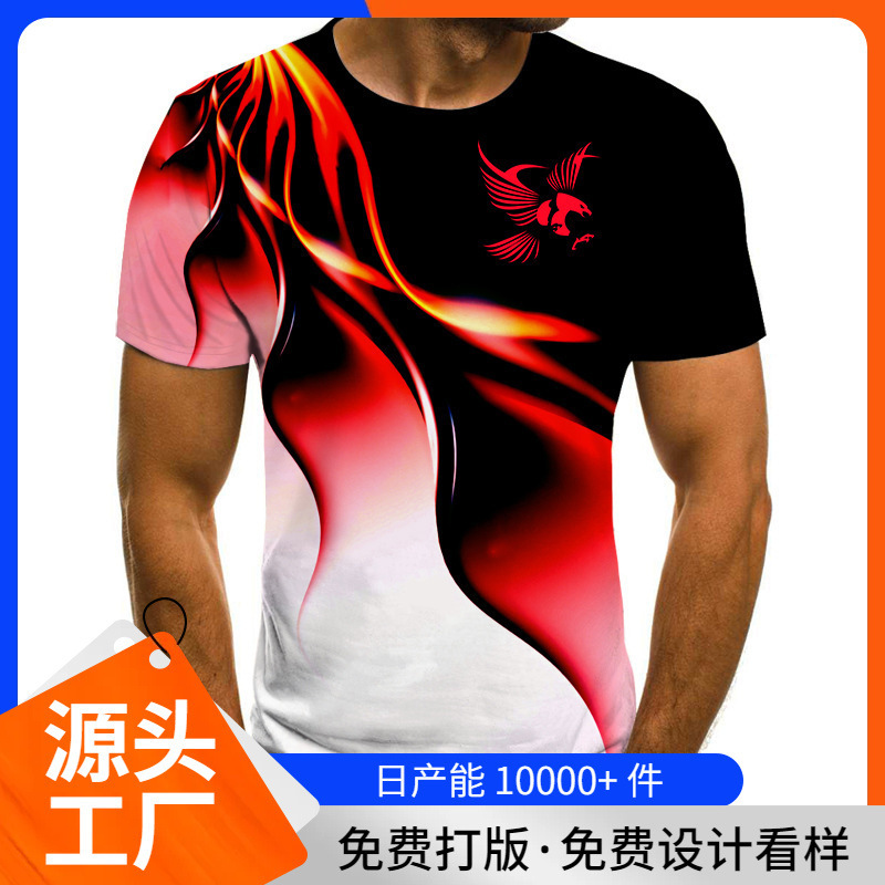 2022 Fashion Men's Shirt Summer T-Shirt 3D Eagle Print Breathable Street Style Gradient Color Casual Easiest for Match
