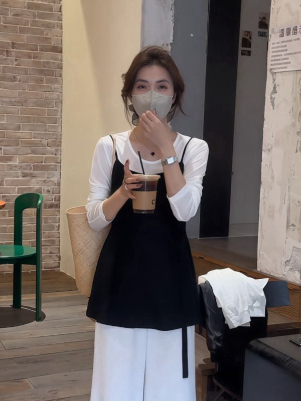 韩系两件套叠穿吊带上衣2025小众别致背心裙搭配套头长袖t恤套装|undefined