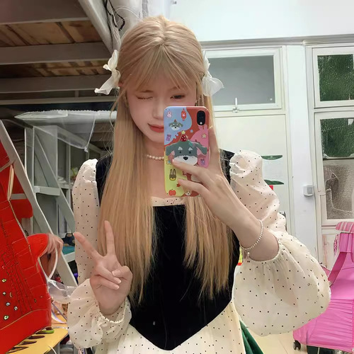 Cheng Ming wig for women with platinum round face, naturally fluffy, sweet Internet celebrity, summer long straight hair, full headband style
