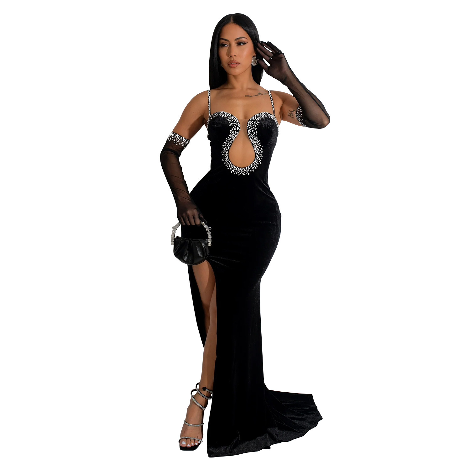 C6786 transfronterizo AliExpress Amazon europeo y americano de las mujeres de moda de color sólido sexy tubo superior rhinestone vestido de vestir image 7