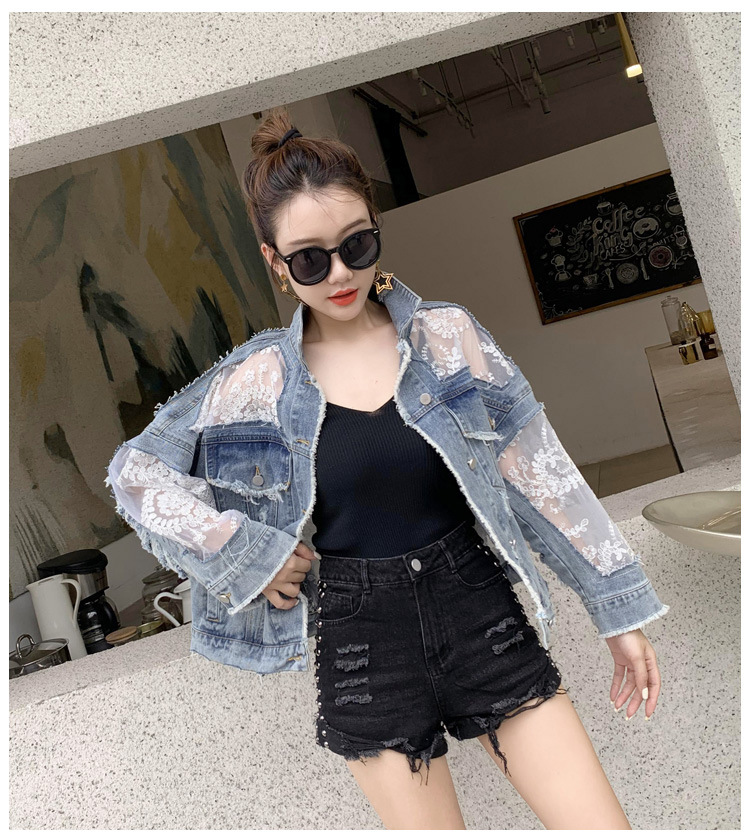 ​​Women's Lace Mesh Short Jacket – Lightweight Sun Protection Top With Embroidered Details (Light Blue, S-3XL)​​_voghion.com