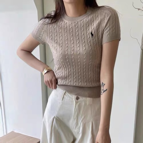 小香风短袖针织衫女夏季修身显瘦刺绣百搭圆领T恤学院风打底上衣